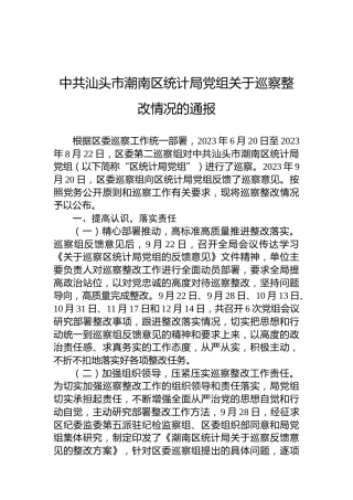 中共汕头市潮南区统计局党组关于巡察整改情况的通报