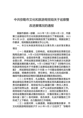 中共弥勒市文化和旅游局党组关于巡察整改进展情况的通报