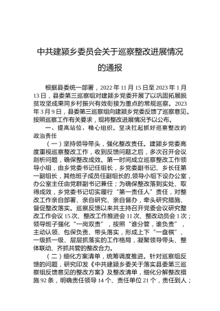 中共建颍乡委员会关于巡察整改进展情况的通报