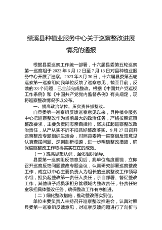 绩溪县种植业服务中心关于巡察整改进展情况的通报
