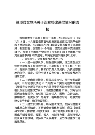 绩溪县文物所关于巡察整改进展情况的通报