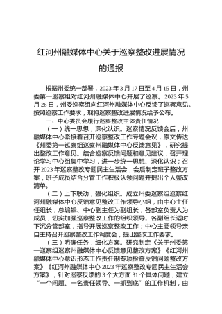 红河州融媒体中心关于巡察整改进展情况的通报