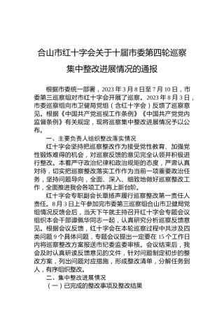 合山市红十字会关于十届市委第四轮巡察集中整改进展情况的通报
