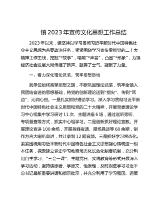镇2023年宣传文化思想工作总结
