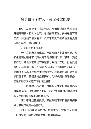 领导班子（扩大）会议会议纪要