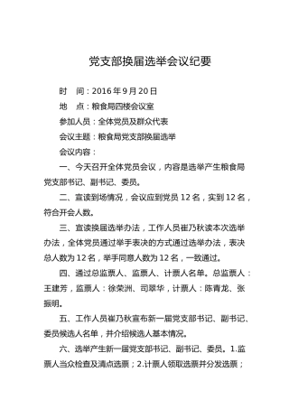 党支部换届选举会议纪要（一）