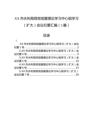 XX市水利局局党组暨理论学习中心组学习（扩大）会议纪要汇编（5篇）