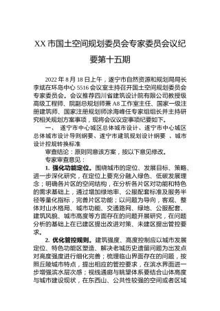 XX市国土空间规划委员会专家委员会议纪要第十五期（20220824）