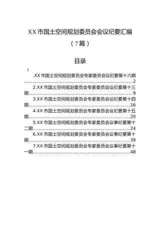 XX市国土空间规划委员会会议纪要汇编（7篇）
