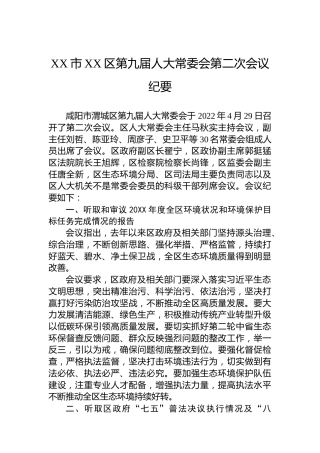 XX市XX区第九届人大常委会第二次会议纪要（20220506）