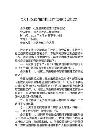 XX社区疫情防控工作部署会议纪要（20220425）