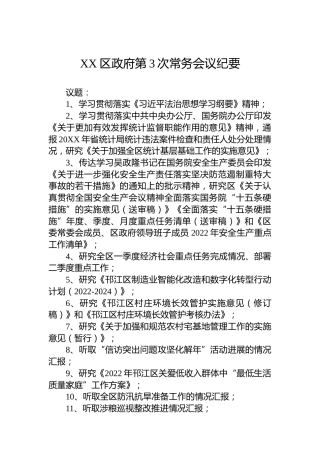 XX区政府第3次常务会议纪要（20220428）