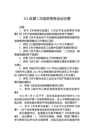 XX区第5次政府常务会议纪要（20220613）