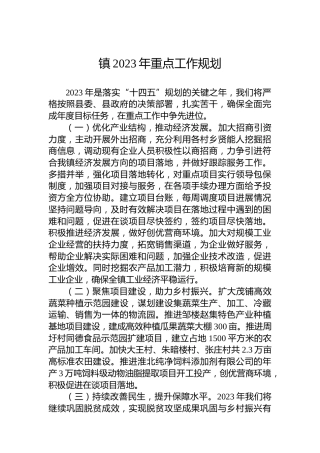 镇2023年重点工作规划