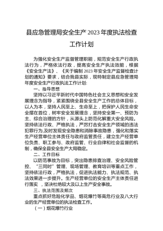 县应急管理局安全生产2023年度执法检查工作计划