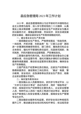 县应急管理局2023年工作计划