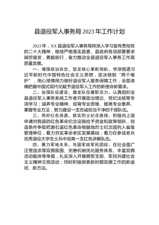 县退役军人事务局2023年工作计划
