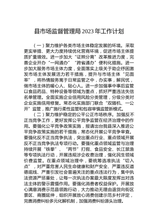 县市场监督管理局2023年工作计划