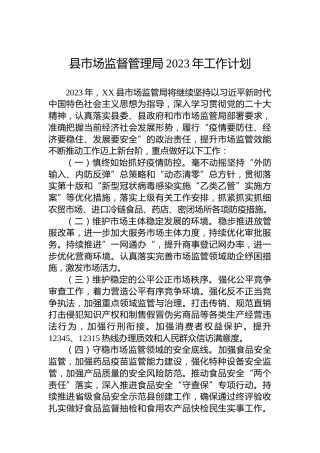 县市场监督管理局2023年工作计划(1)