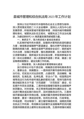 县城市管理和综合执法局2023年工作计划