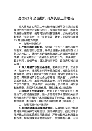 县2023年全面推行河湖长制工作要点