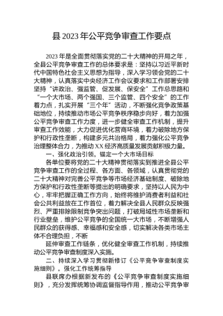 县2023年公平竞争审查工作要点