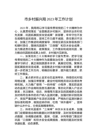 市乡村振兴局2023年工作计划