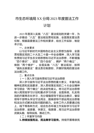 市生态环境局XX分局2023年度普法工作计划