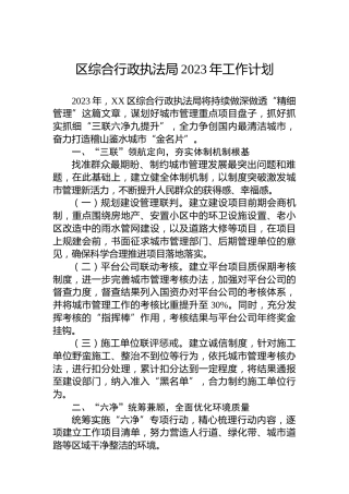 区综合行政执法局2023年工作计划