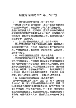 区医疗保障局2023年工作计划