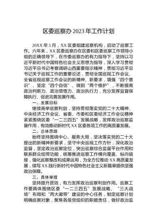区委巡察办2023年工作计划