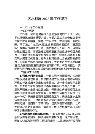 区水利局2023年工作谋划