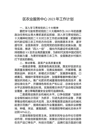 区农业服务中心2023年工作计划
