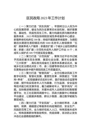 区民政局2023年工作计划