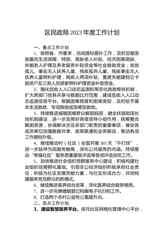 区民政局2023年度工作计划