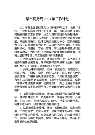 某市税务局2023年工作计划