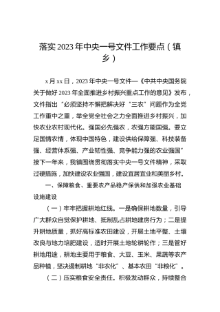 落实2023年中央一号文件工作要点（镇乡）