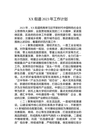 街道2023年工作计划