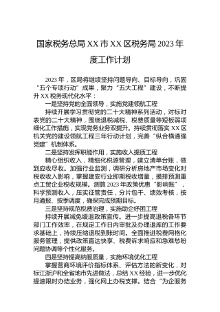 国家税务总局XX市XX区税务局2023年度工作计划