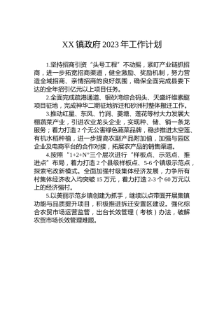 XX镇政府2023年工作计划