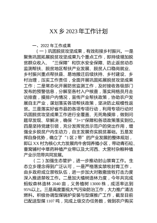 XX乡2023年工作计划(1)