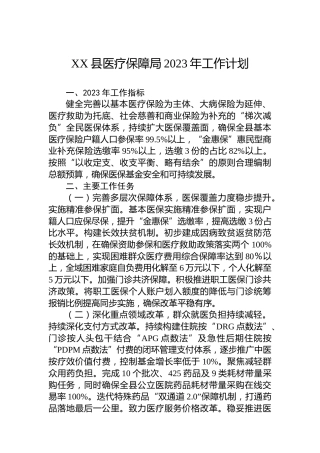 XX县医疗保障局2023年工作计划