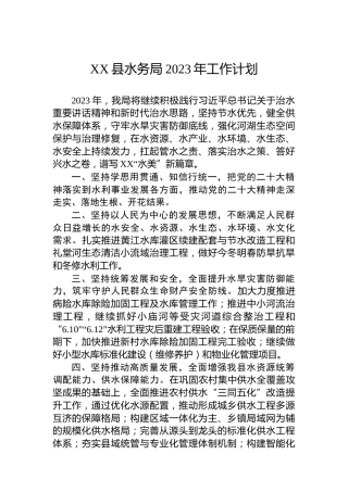 XX县水务局2023年工作计划