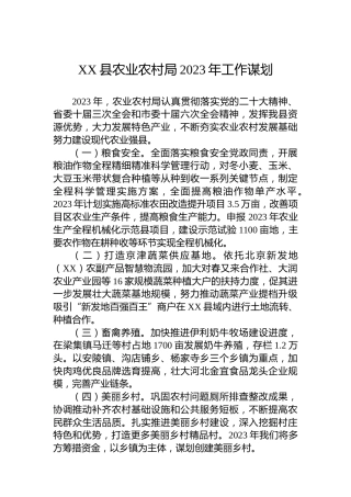 XX县农业农村局2023年工作谋划