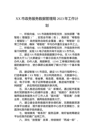 XX市政务服务数据管理局2023年工作计划