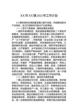 XX市XX镇2023年工作计划
