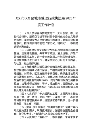 XX市XX区城市管理行政执法局2023年度工作计划