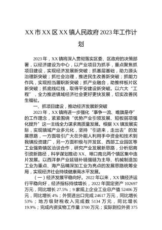 XX市XX区XX镇人民政府2023年工作计划