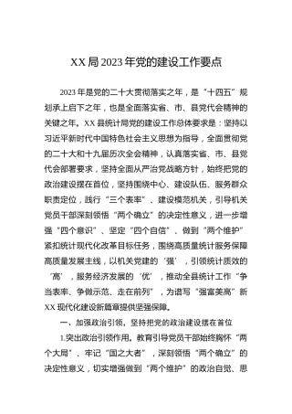 XX局2023年党的建设工作要点