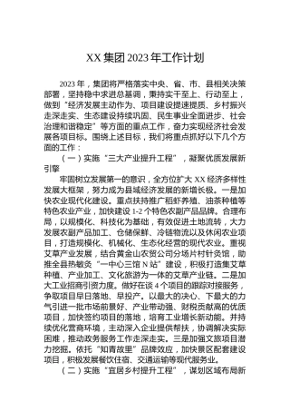 XX集团2023年工作计划
